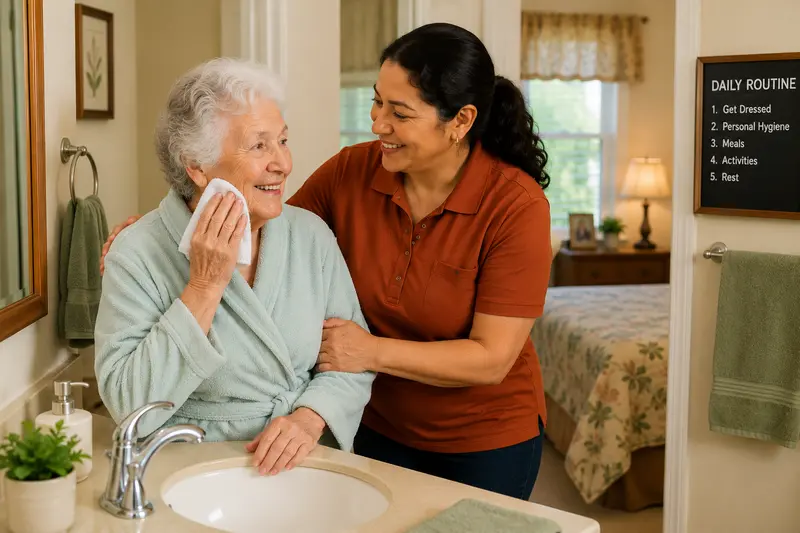 Caregiver helping a resident with everyday personal care