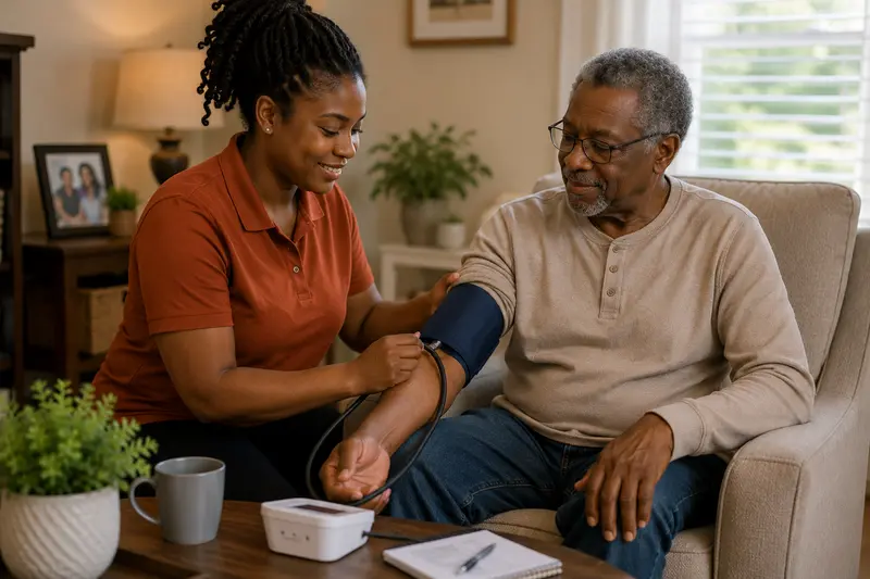 Healthcare professional checking a patient's wellbeing